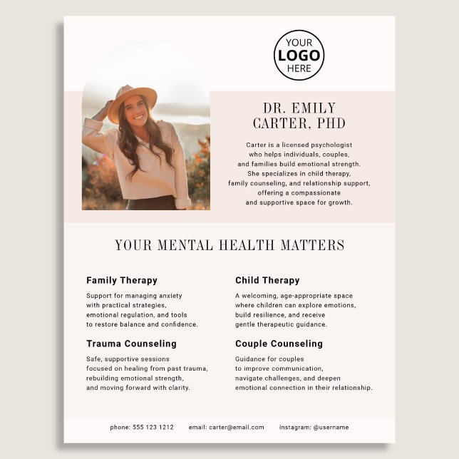 Psychology Therapy Logo Photo Blush Flyer (Creator Uploaded)