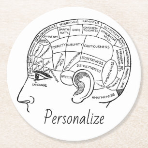 Psychology vintage phrenology psychiatry brain   round paper coaster
