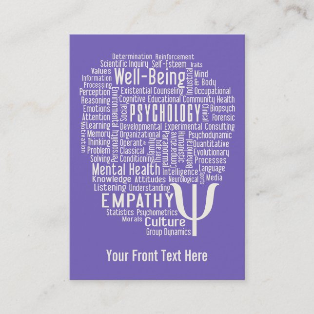 PSYCHOLOGY Word Cloud custom color business cards (Front)