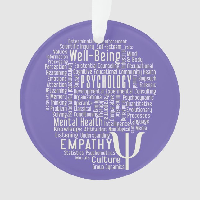 PSYCHOLOGY Word Cloud custom color ornament (Front)