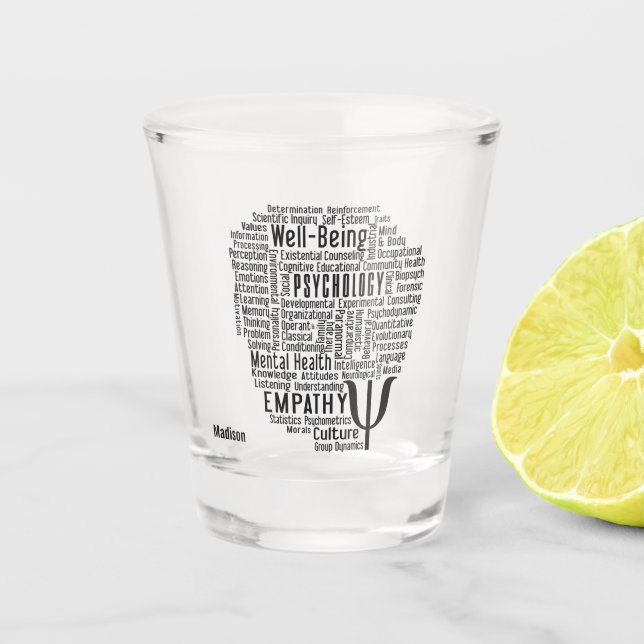 PSYCHOLOGY Word Cloud custom name Shot Glass (Front)