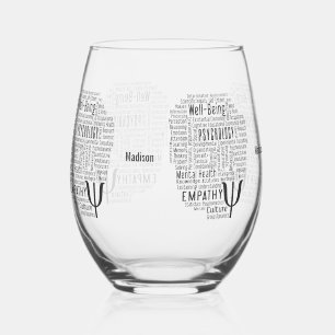 PSYCHOLOGY Word Cloud custom name Stemless Wine Glass