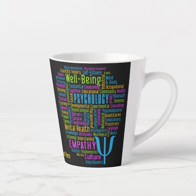 PSYCHOLOGY Word Cloud custom text Latte Mug (Right)