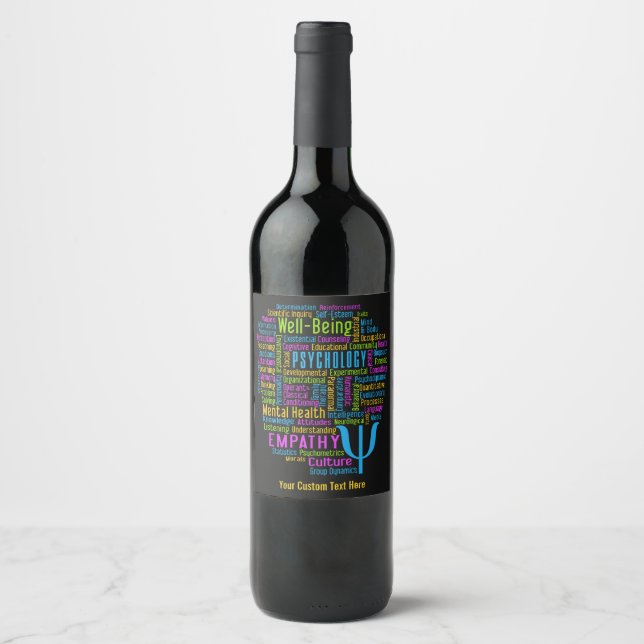 PSYCHOLOGY Word Cloud custom text Wine Label (Front)