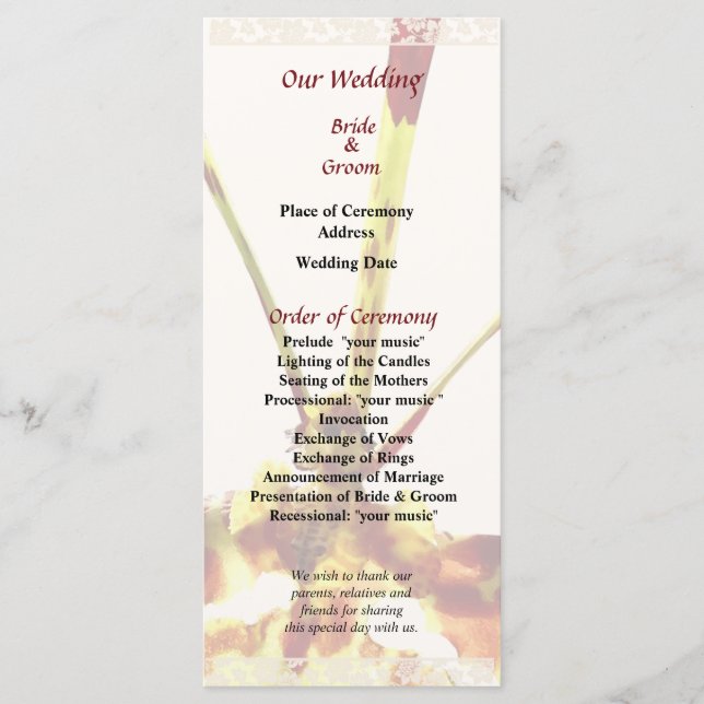 Psychopsis Mendenhall Hildos Wedding Program Programme (Front)