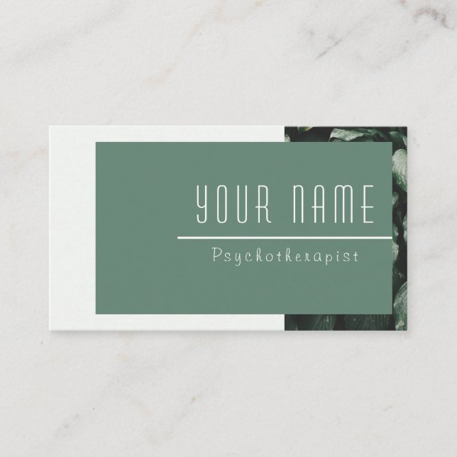 Psychotherapist Calm Green Nature Minimal Modern Business Card (Front)