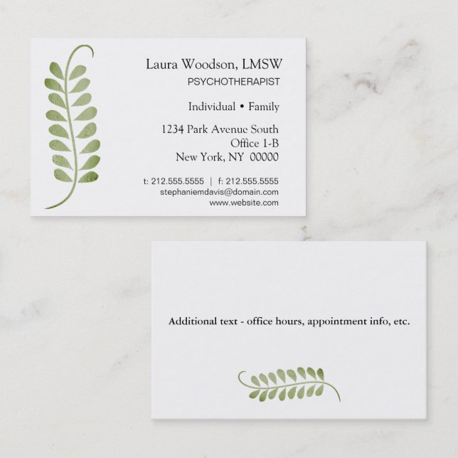 Psychotherapist Eucalyptus European  Business Card (Front/Back)