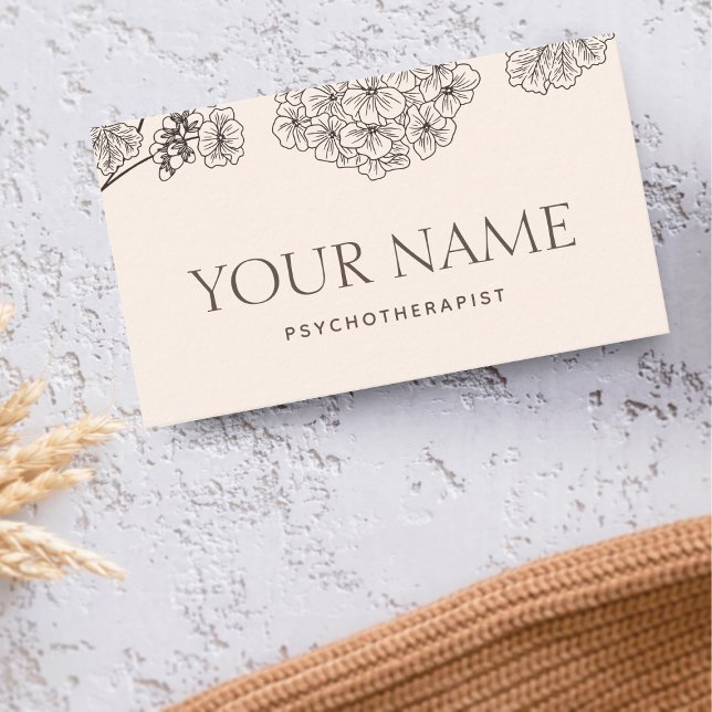 Psychotherapist Family Counsellor Drawn Floral Blu Business Card (Creator Uploaded)