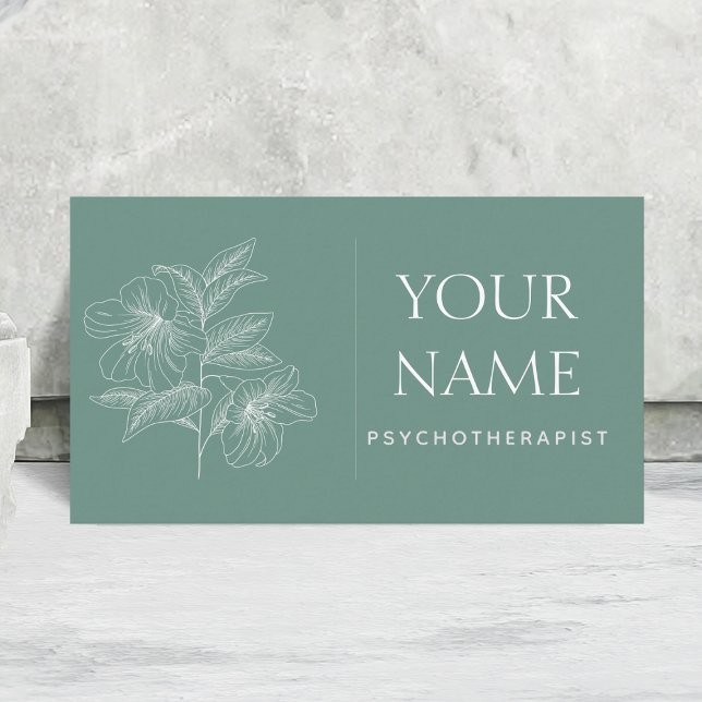 Psychotherapist Family Counsellor Drawn Flower Blu Business Card (Creator Uploaded)