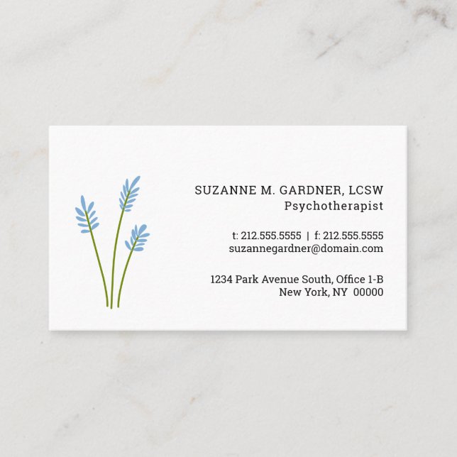 Psychotherapist Simple Blue Flower Business Card (Front)
