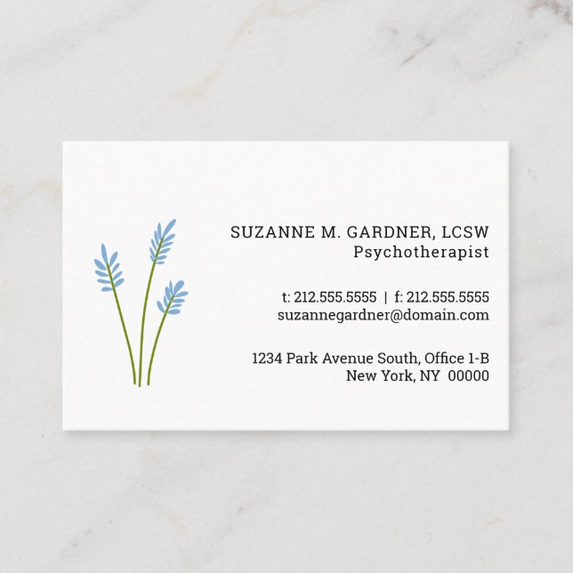 Psychotherapist Simple Blue Flower Euro Business Card (Front)