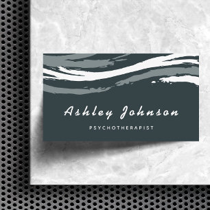 Psychotherapist White Grey Brushstrokes Calm Wave Business Card