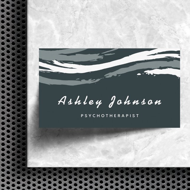 Psychotherapist White Grey Brushstrokes Calm Wave Business Card (Creator Uploaded)