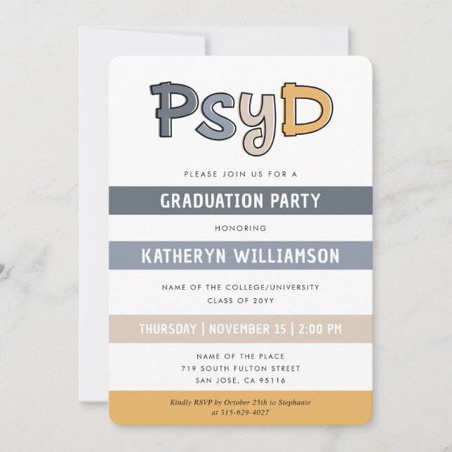 PsyD Doctor of Psychology Graduation Invitation (Front)