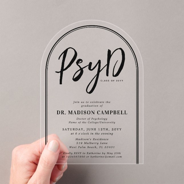 PsyD Doctor Of Psychology Graduation Party Acrylic Invitations (Insitu (Handheld))