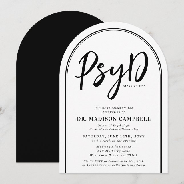 PsyD Doctor Of Psychology Graduation Party Invitation (Front/Back)