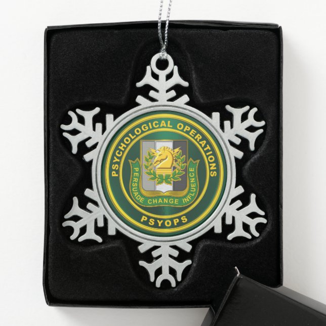 PSYOPS Psychological Operations Regimental Crest Snowflake Pewter Christmas Ornament (Box)