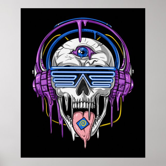 Psytrance Rave Skull Poster (Front)