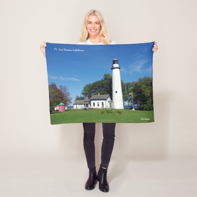 Pt Aux Barques Lighthouse fleece blanket (In Situ)