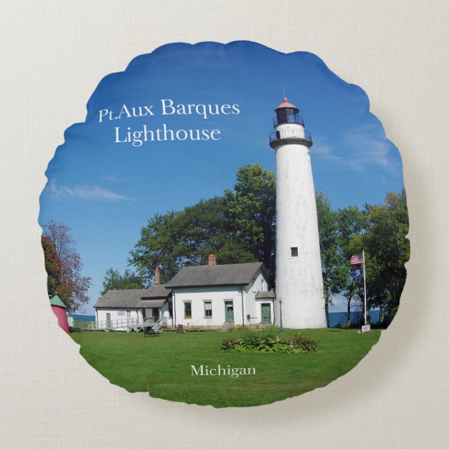 Pt Aux Barques Lighthouse round pillow (Front)