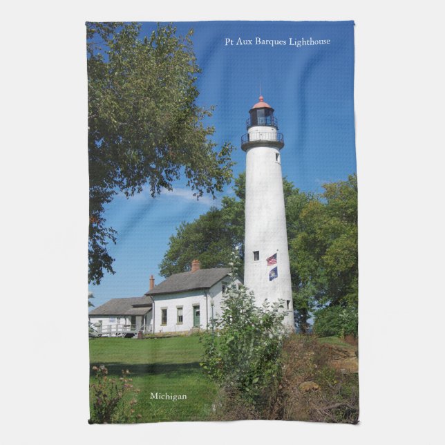 Pt Aux Barques Lighthouse tall kitchen towel (Vertical)