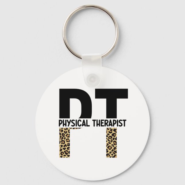 PT Physical Therapist Cheetah Print PT Grad Gifts Key Ring (Front)