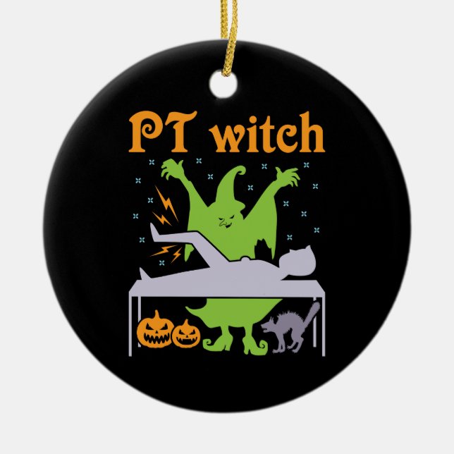 PT Witch Physical Therapist Halloween Ceramic Tree Decoration (Front)