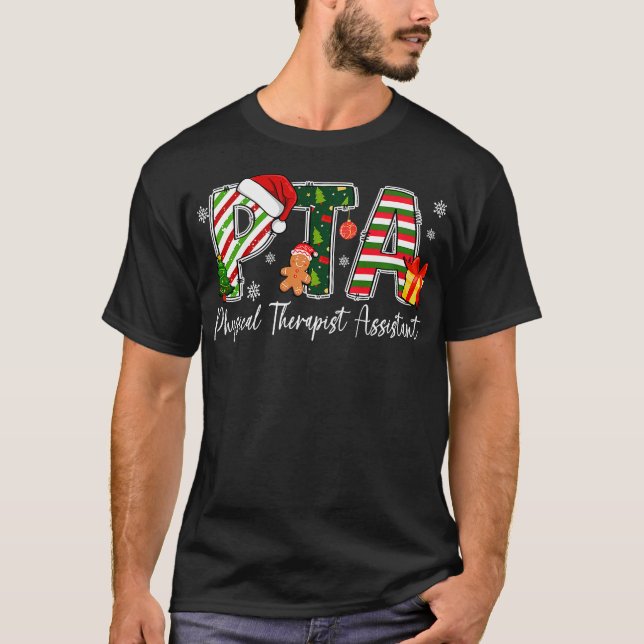 PTA Physical Therapist Assistant Retro Santa Hat T-Shirt (Front)