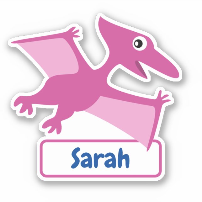 Pteranodon Cartoon Dinosaur Children Name Sticker (Front)