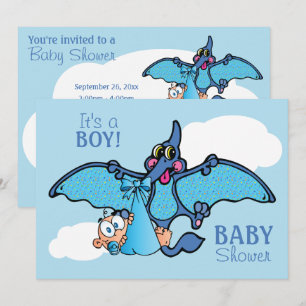 Pterodactyl Dinosaur It's a Boy Baby Shower Invitation