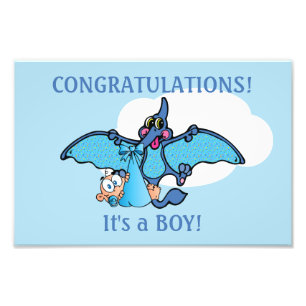 Pterodactyl Dinosaur It's a Boy Baby Shower Photo Print