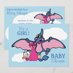 Pterodactyl Dinosaur It's a Girl Baby Shower Invitation