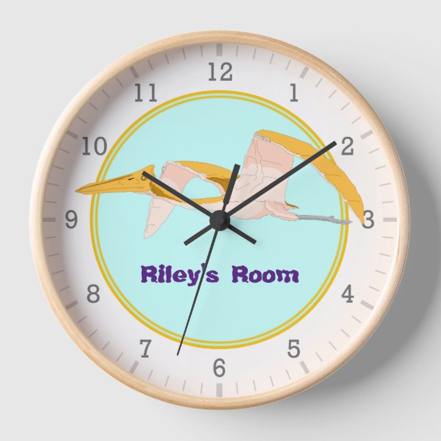 Pterodactyl Flying Dinosaur Personalized Room Wall Clock (Front)
