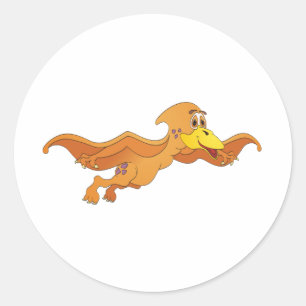Pterodactyl Orange Cartoon Classic Round Sticker