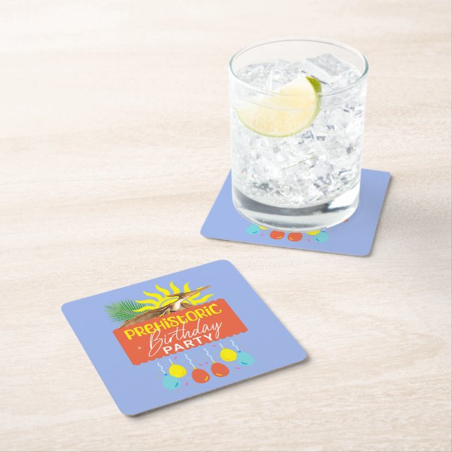 Pterodactyl Prehistoric Birthday Party Square Paper Coaster (Insitu)