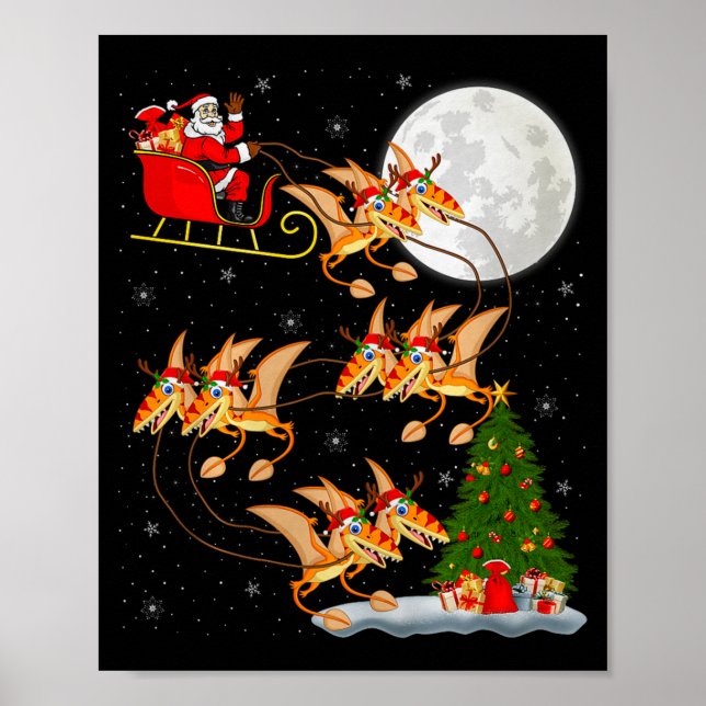 Pterodactyls Dinosaur Bird Santa Sleigh Flying Chr Poster (Front)