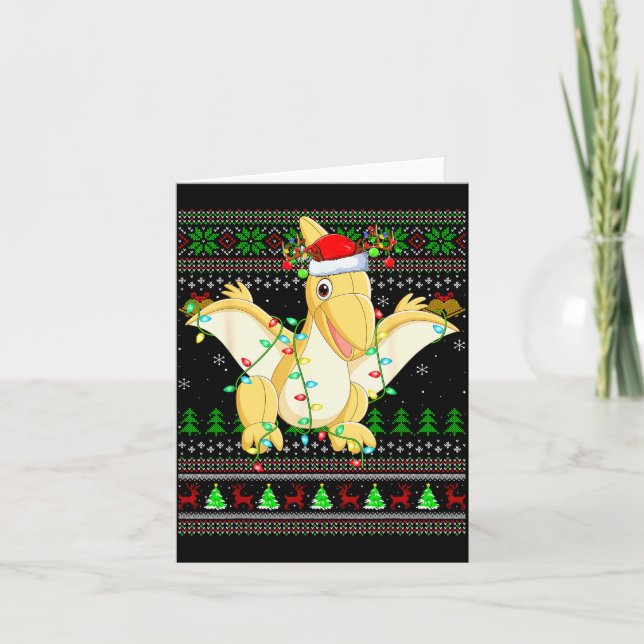Pterodactyls Dinosaur Bird Ugly Christmas Sweaters Card (Front)