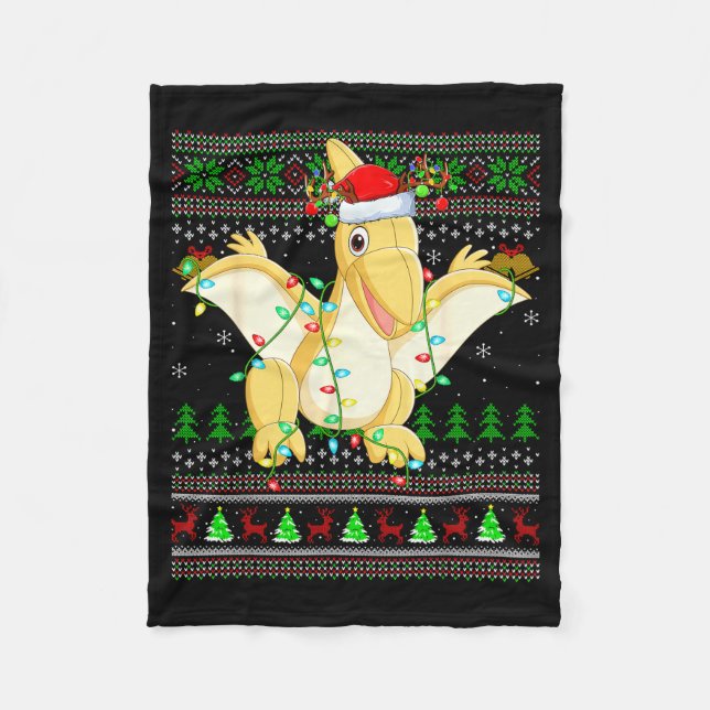 Pterodactyls Dinosaur Bird Ugly Christmas Sweaters Fleece Blanket (Front)