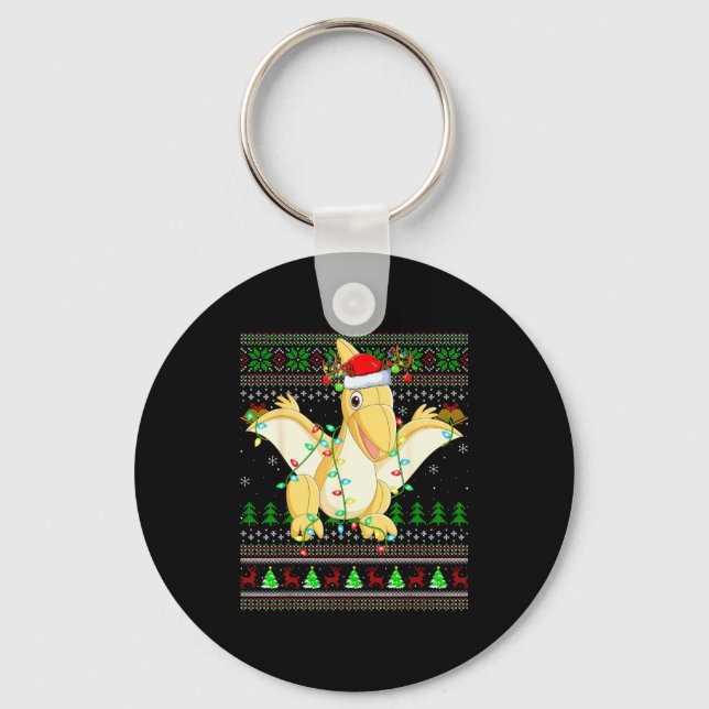 Pterodactyls Dinosaur Bird Ugly Christmas Sweaters Key Ring (Front)