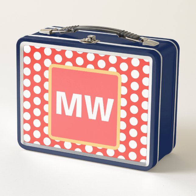 Ptetty Monogram Peach Fruit White Polka Dots  Metal Lunch Box (Front)
