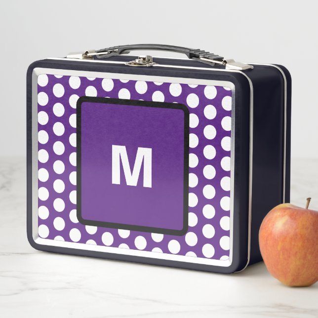 Ptetty Monogram Purple White Polka Dots  Metal Lunch Box (In Situ)