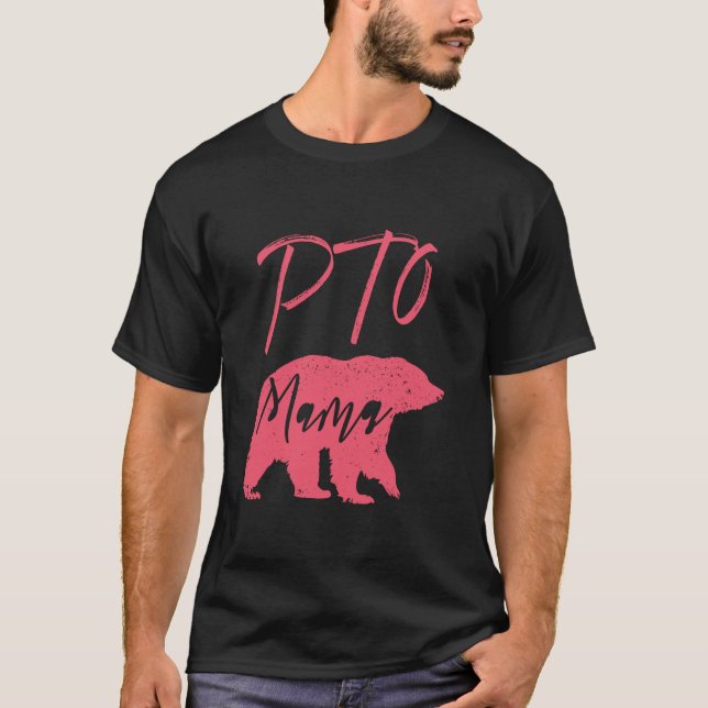 PTO Mama Bear Design for School Parent Mum Volunte T-Shirt (Front)