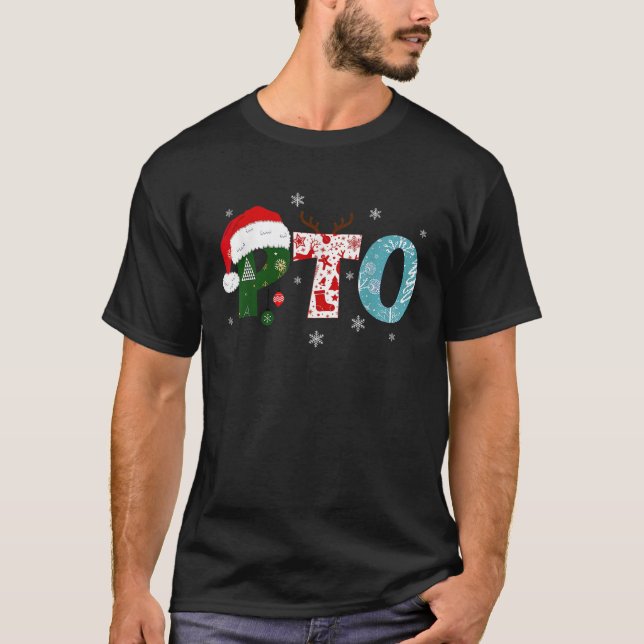 PTO Santa Hat Reindeer Parent Teacher Organisation T-Shirt (Front)