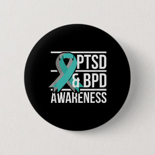 Ptsd & Bpd Awareness, Teal And Grey Ribbon 6 Cm Round Badge