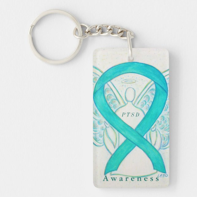 PTSD Angel Teal Awareness Ribbon Keychain (Front)