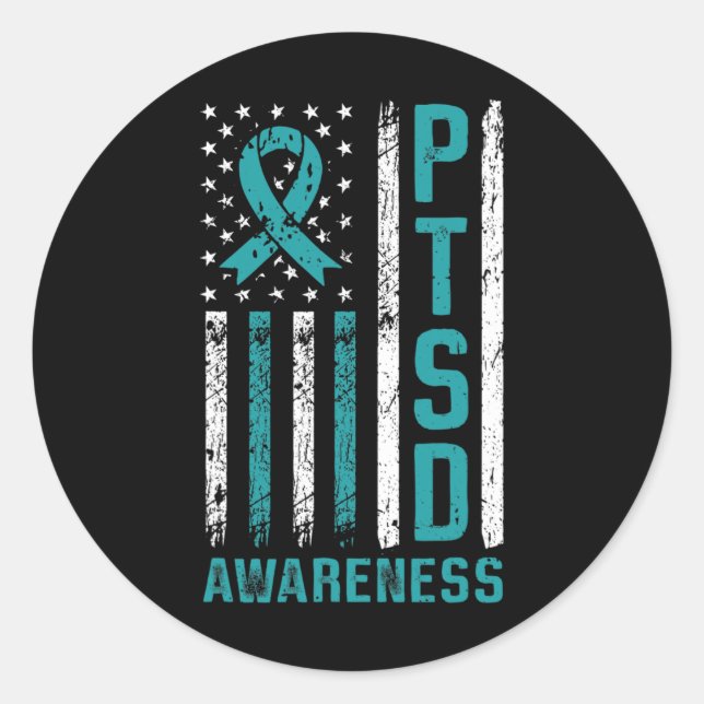 Ptsd Awareness Flag Post Traumatic Stress Disorder Classic Round Sticker (Front)