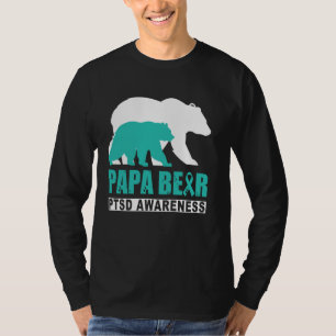 PTSD Awareness Papa Bear Teal Ribbon Support Fathe T-Shirt