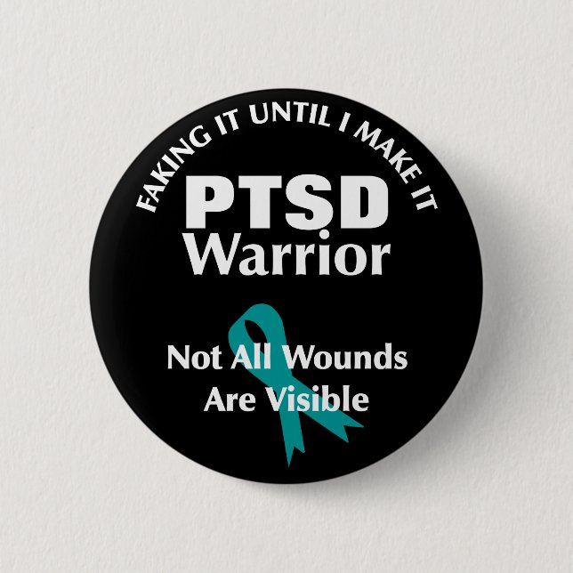 PTSD Awareness Quotes Teal Ribbon Graphic 6 Cm Round Badge (Front)
