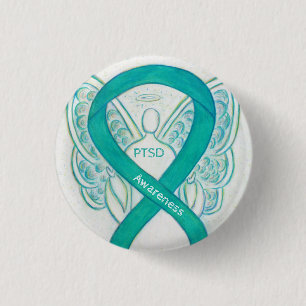 PTSD Awareness Ribbon Teal Angel Custom Art Pins