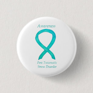 PTSD Awareness Ribbon Teal Custom Art Pins